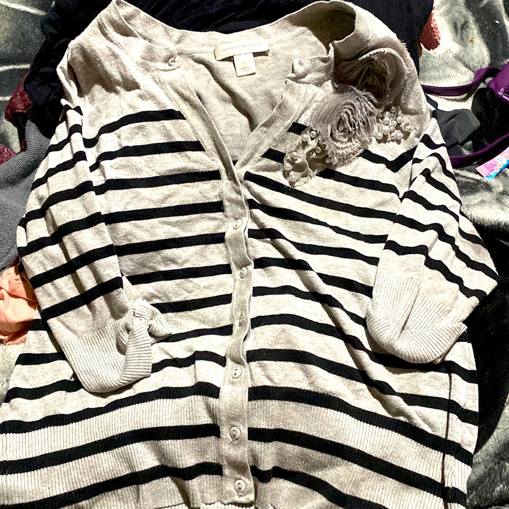 Striped floral sweater